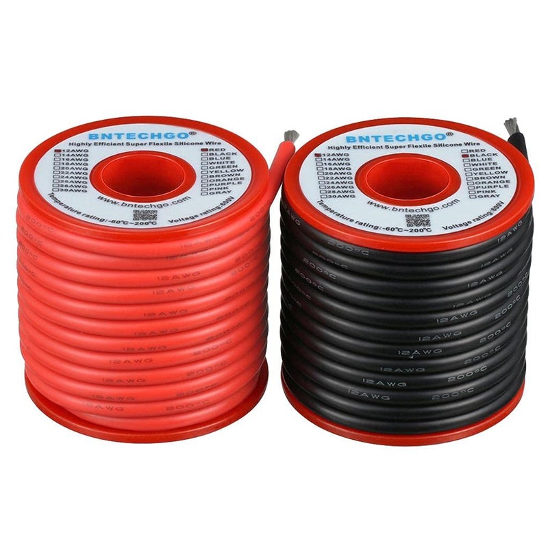 BNTECHGO 12 Gauge Silicone Wire Spool red and Black Each 25ft Flexible 12 AWG Stranded Tinned Copper Wire - Image 1
